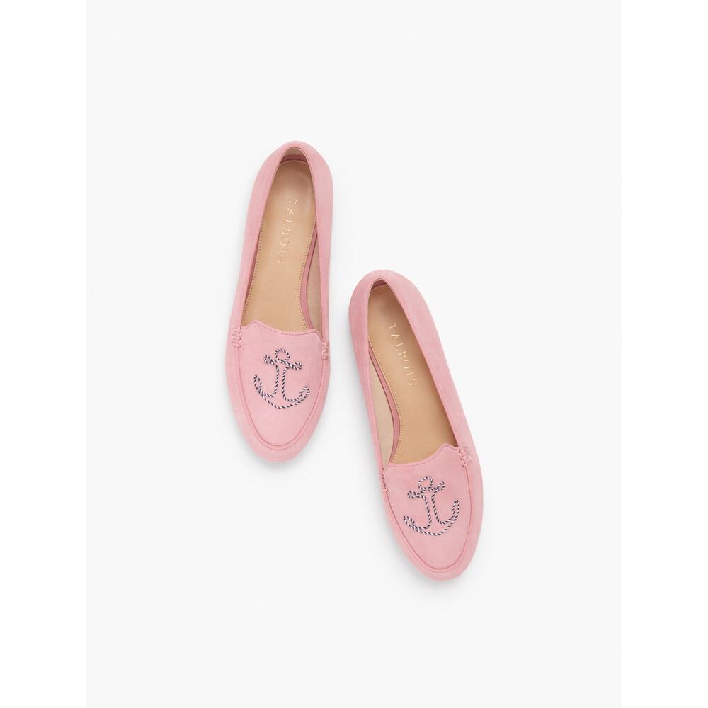 Talbots Women’s Ryan Anchor Embroidered Loafers Pink Nautical Sz 8M Preppy